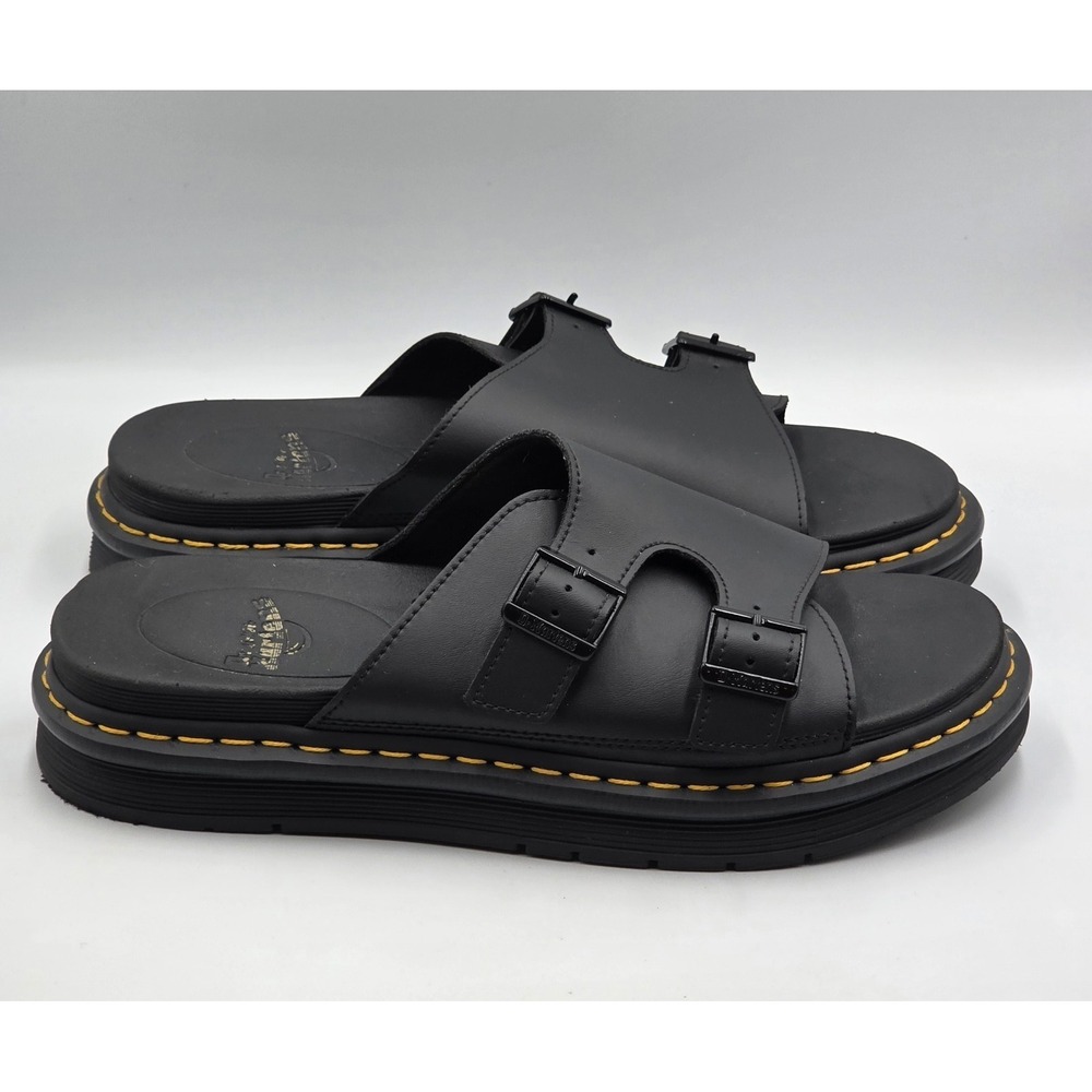 Dr Martens Dax Mens 12 Black Leather Sandals Slides EU 46 UK 11 - Picture 4 of 10